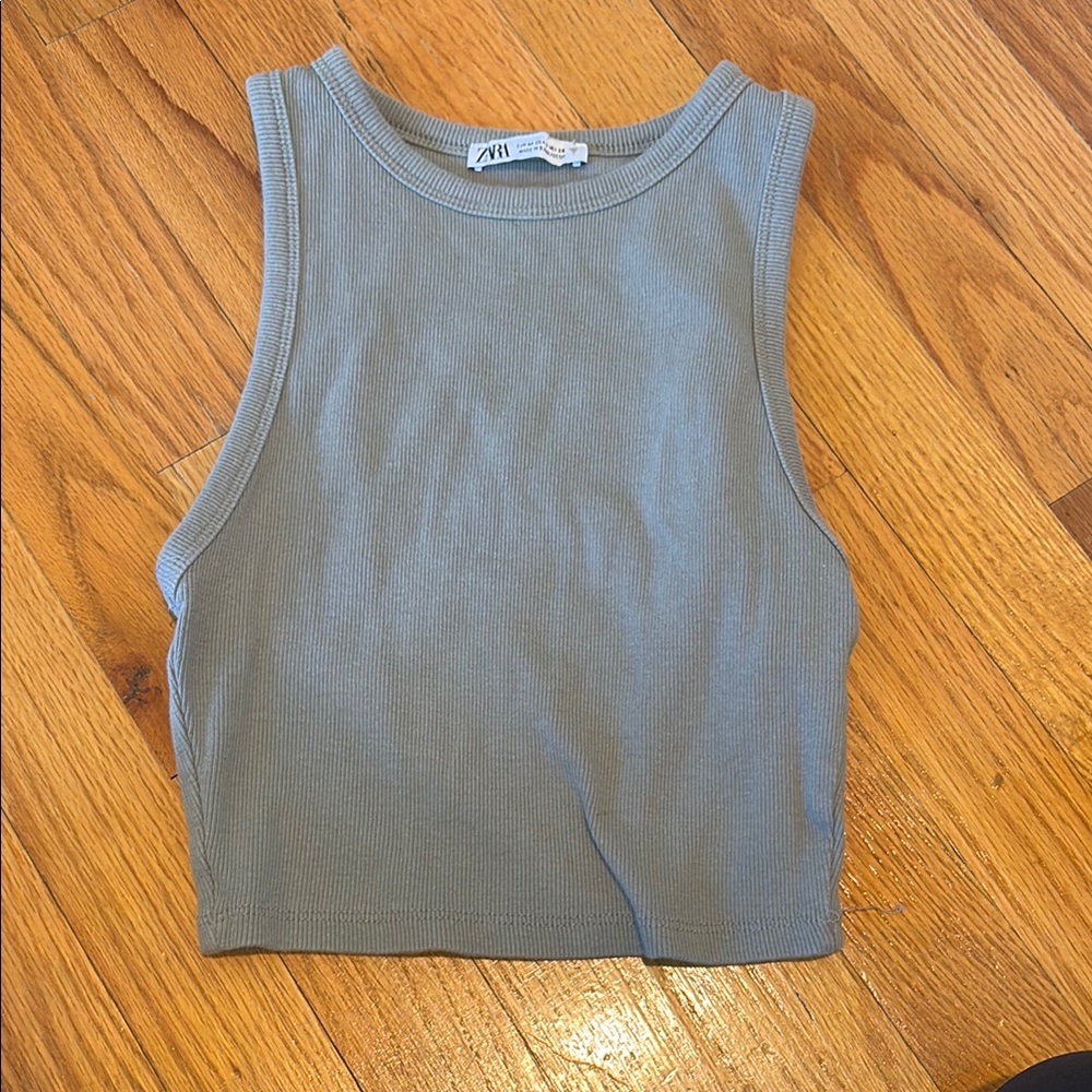 Zara Gray Ribbed Crop Muscle Tee